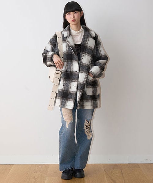 フェイクウールジャケットコート【韓国ファッション】 | Mi-je（ミジェ）