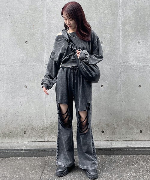 ダメージスウェットパンツ【韓国ファッション】 | Mi-je（ミジェ）