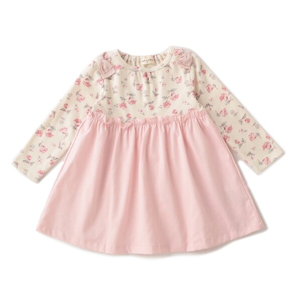 オーガニックコットン ベルフラワーリボンワンピース【日本製】