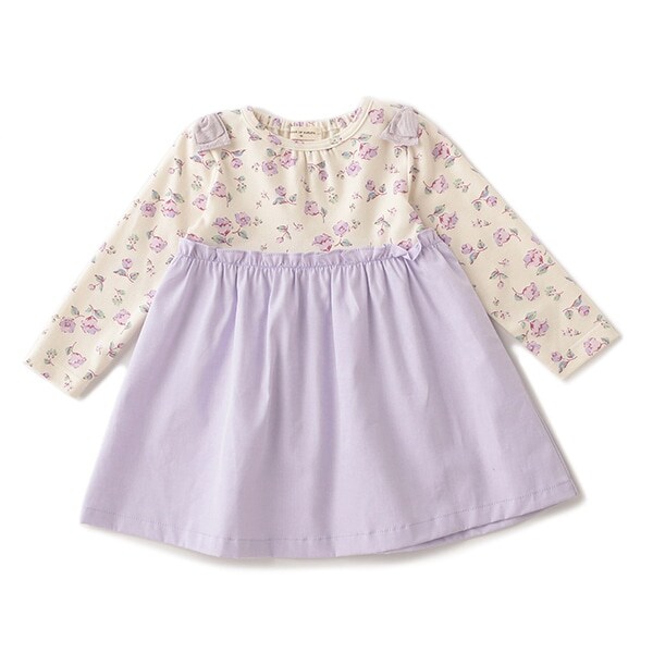 オーガニックコットン ベルフラワーリボンワンピース【日本製】