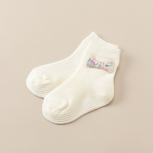 リバティプリントリボンクルーソックス【日本製】