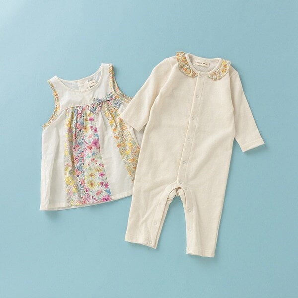 オーガニックコットン リバティプリントパッチワークカバーオール【日本製】