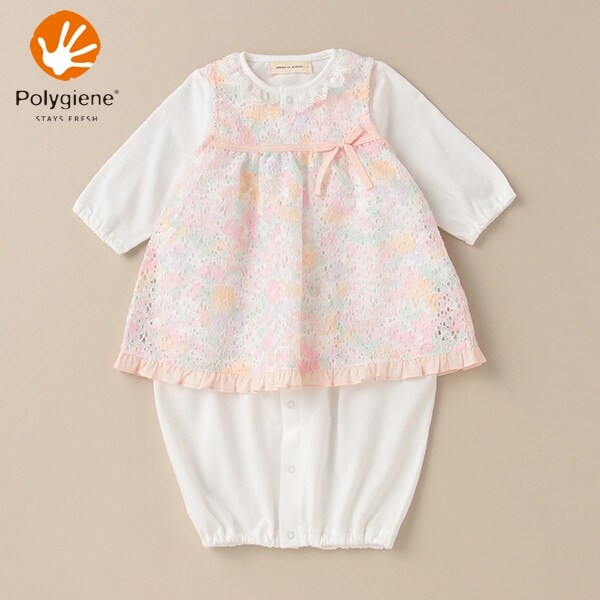 オーガニックコットン ポリジン フラワーレースエプロン付兼用ドレス【日本製】