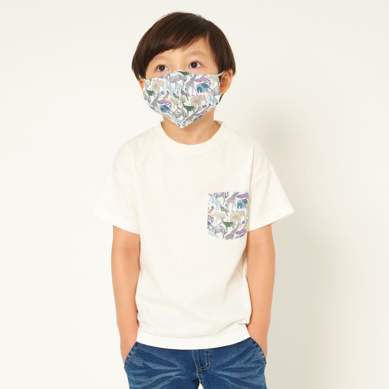 【親子】子供リバティプリントポケット半袖Tシャツ