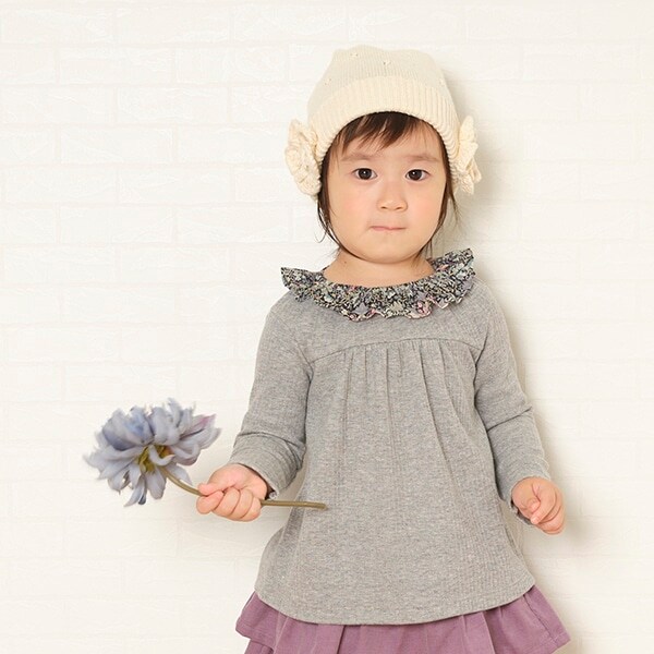 リバティファブリック衿フリル長袖Tシャツ