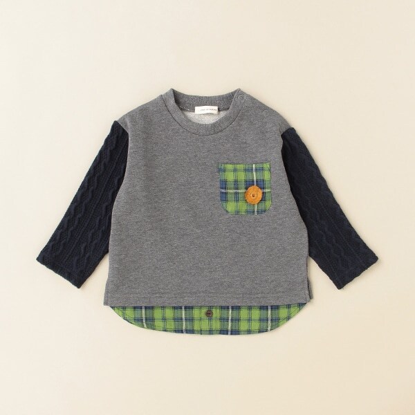 ケーブル袖レイヤードプルオーバー