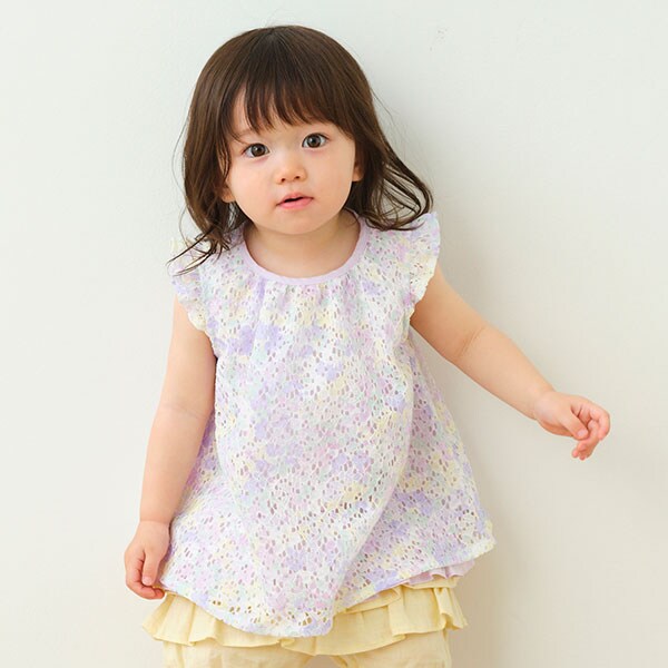 フラワーレース袖無しチュニック【日本製】