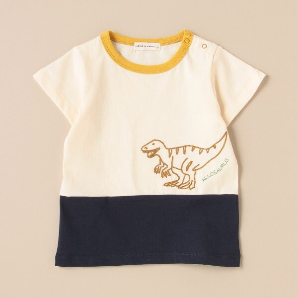 恐竜刺しゅう切替Tシャツ