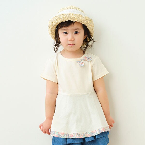 オーガニックリバティファブリックリボンペプラムチュニック