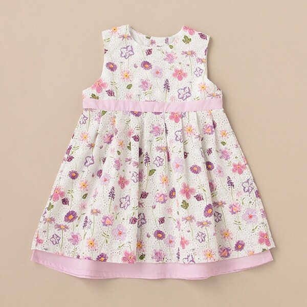 レースフラワープリントワンピース