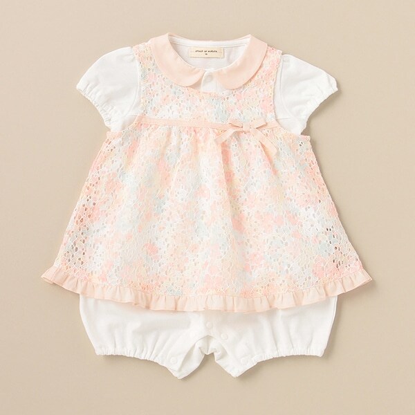 フラワーレースエプロンつきロンパース【日本製】