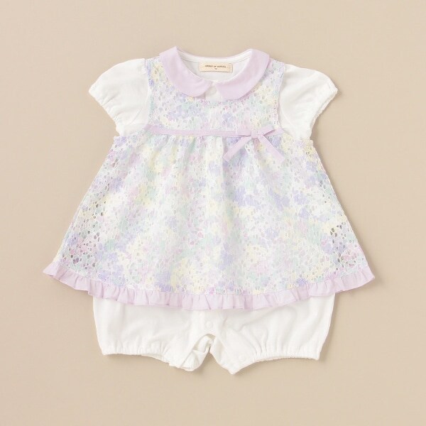フラワーレースエプロンつきロンパース【日本製】