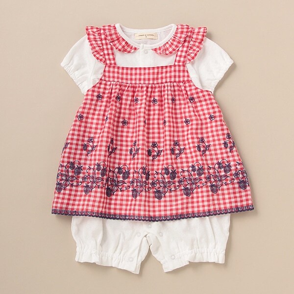 野イチゴレースエプロンつきロンパース【日本製】