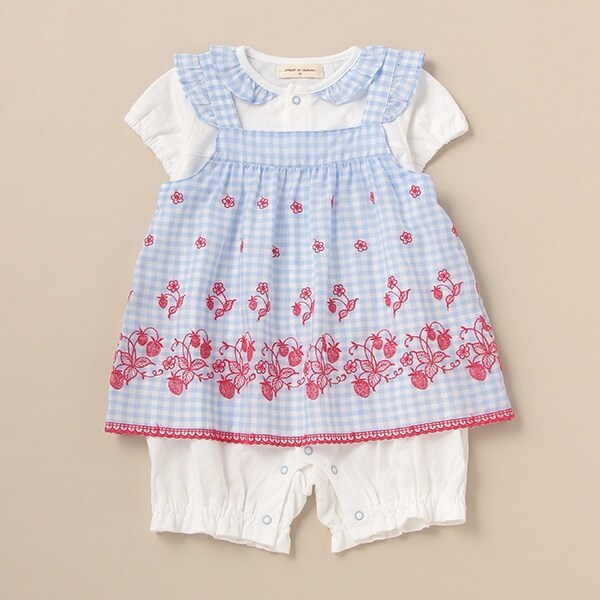 野イチゴレースエプロンつきロンパース【日本製】