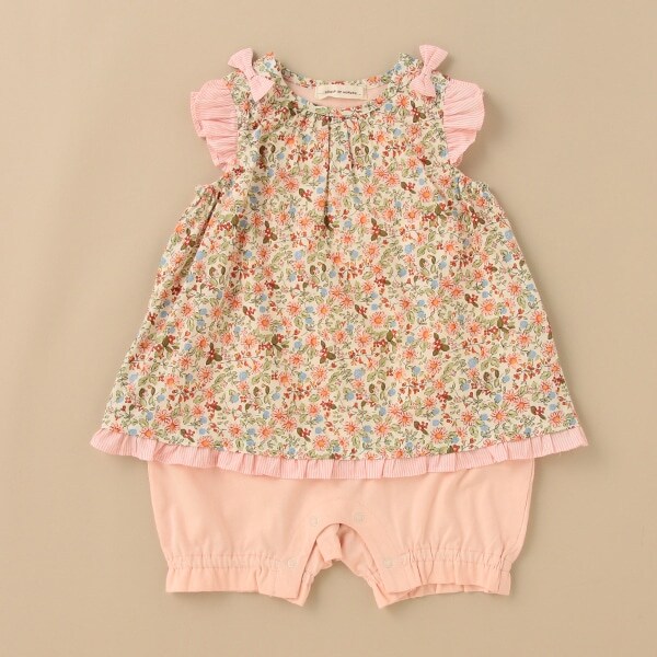 レイヤード風花柄ショートオール