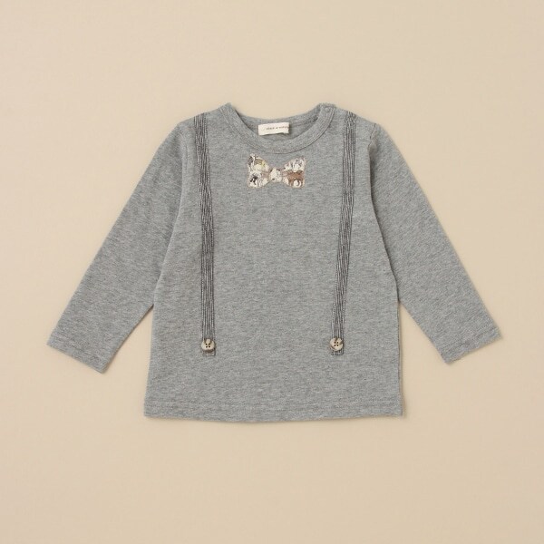 リバティファブリック蝶タイアップリケ長袖Tシャツ