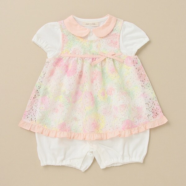 フラワーレースエプロンつきロンパース【日本製】