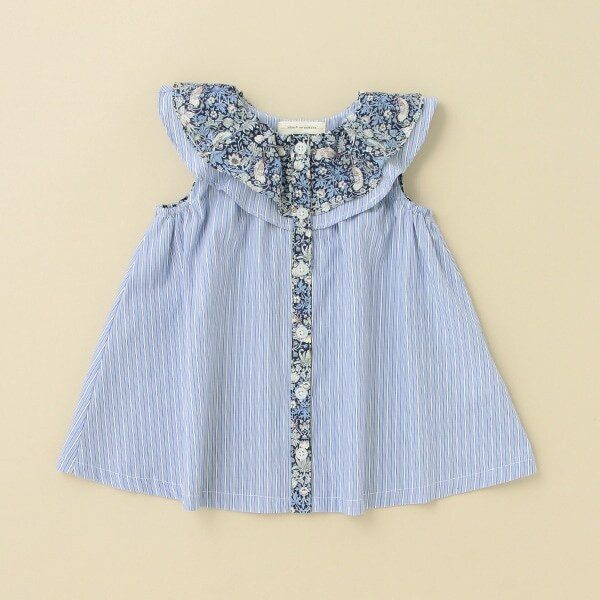 ストライプリバティファブリックフリルチュニック