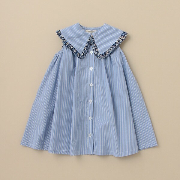 ストライプリバティファブリックフリルワンピース