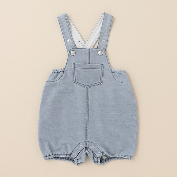 ニットデニムくまポケロンパース