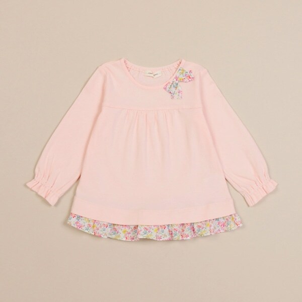 小花柄長袖リボンTシャツ
