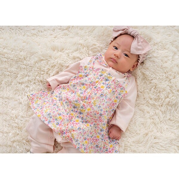 小花柄レイヤードカバーオール