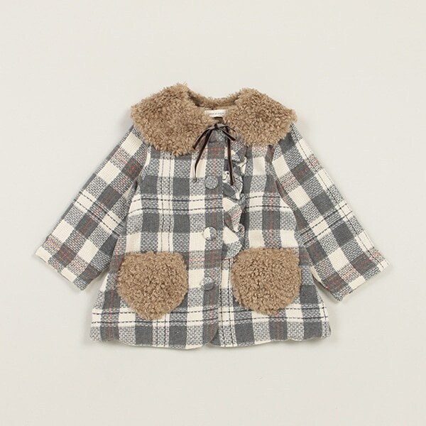 ティペットつきブロックチェックコート