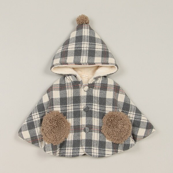 フードつきブロックチェックマント