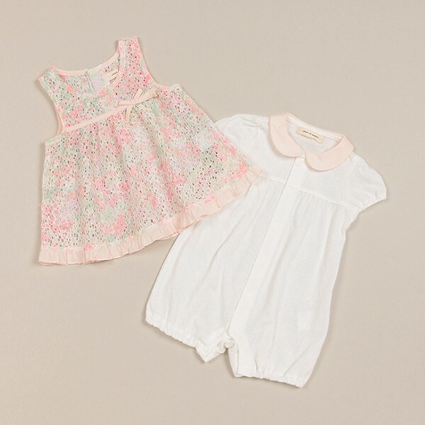 フラワーレースエプロンつきショートオール【日本製】