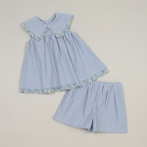 リバティファブリックフリルストライプセットアップ