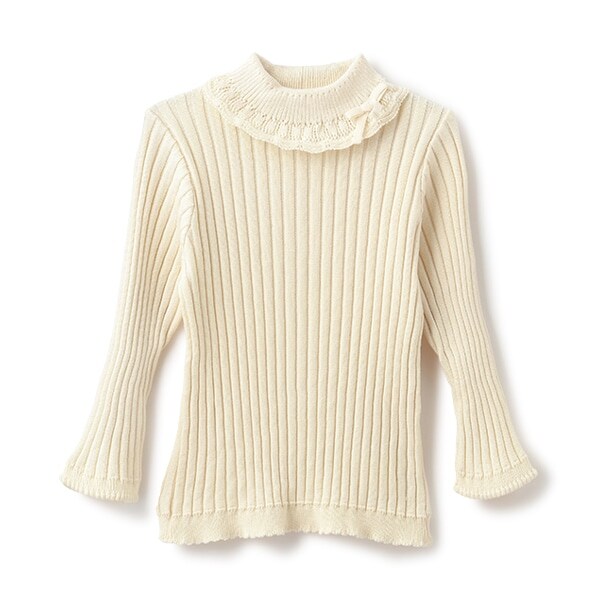 【オーガニック】フリル衿リブセーター