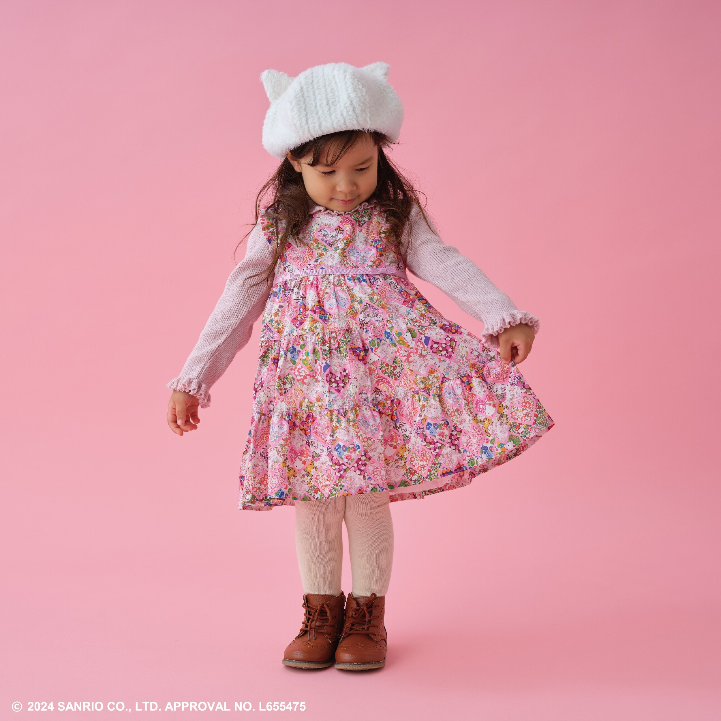 【ハローキティ】パッチワークハーツワンピース