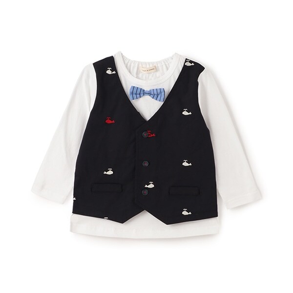 クジラシシュウベストレイヤード長袖Tシャツ