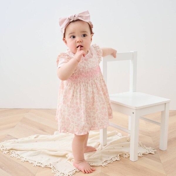 小花スモッキングボディスーツセット