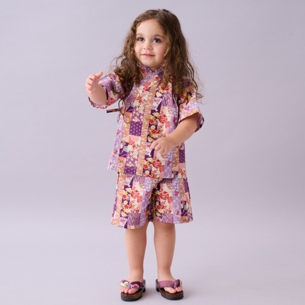 甚平スーツ(縞パッチワーク柄)