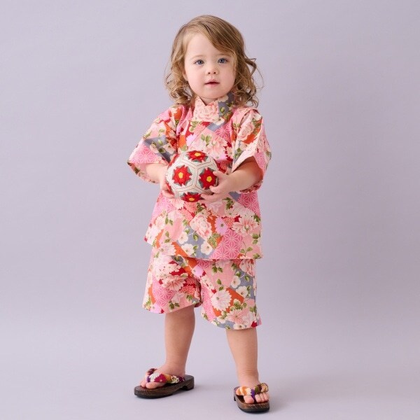 甚平スーツ(パッチワーク椿牡丹柄)