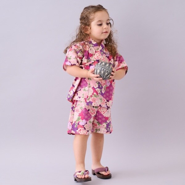 甚平スーツ(パッチワーク椿牡丹柄)