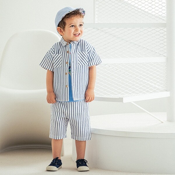 ストライプ半袖シャツセットアップ