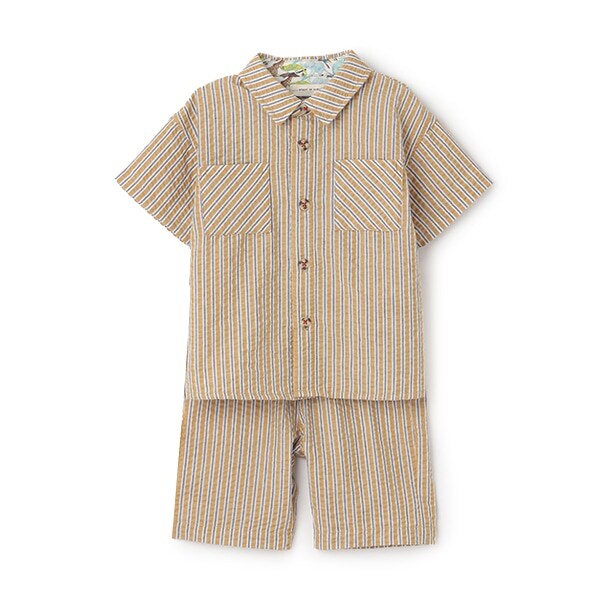 ストライプ半袖シャツセットアップ