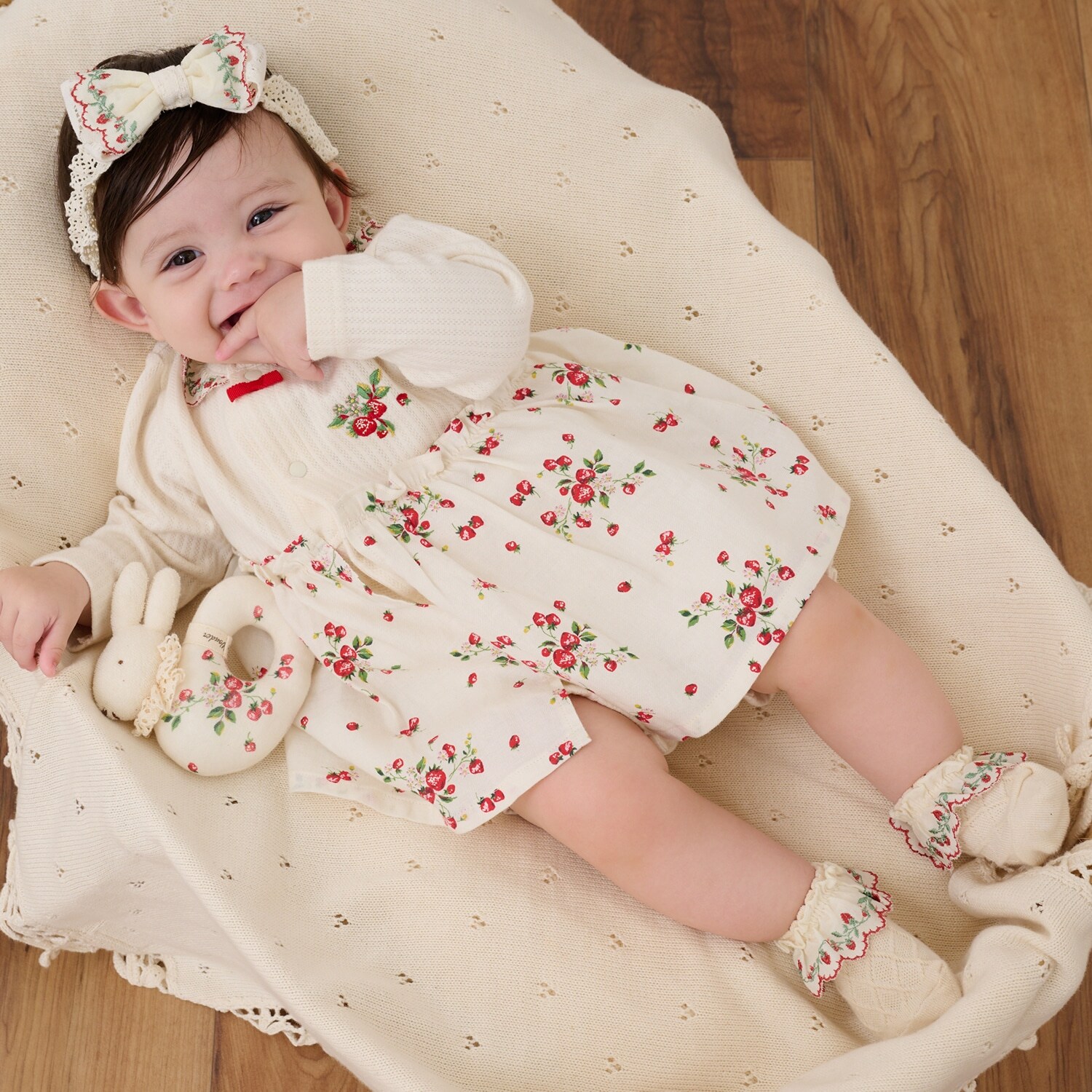 【オーガニック】野イチゴ長袖ロンパース【日本製】