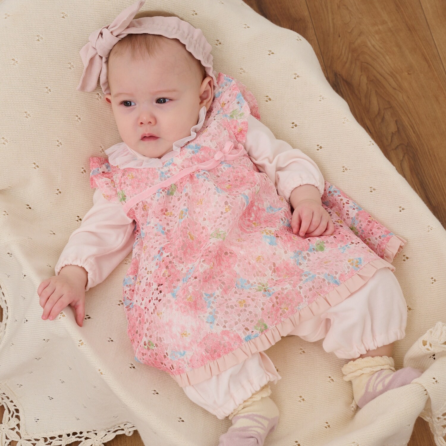 フラワーレースエプロンつき2WAYオール【日本製】