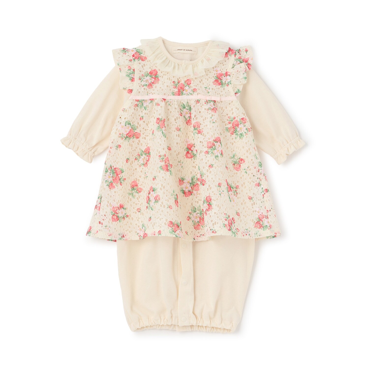 野イチゴレースエプロンつき2WAYオール【オーガニック】【日本製】