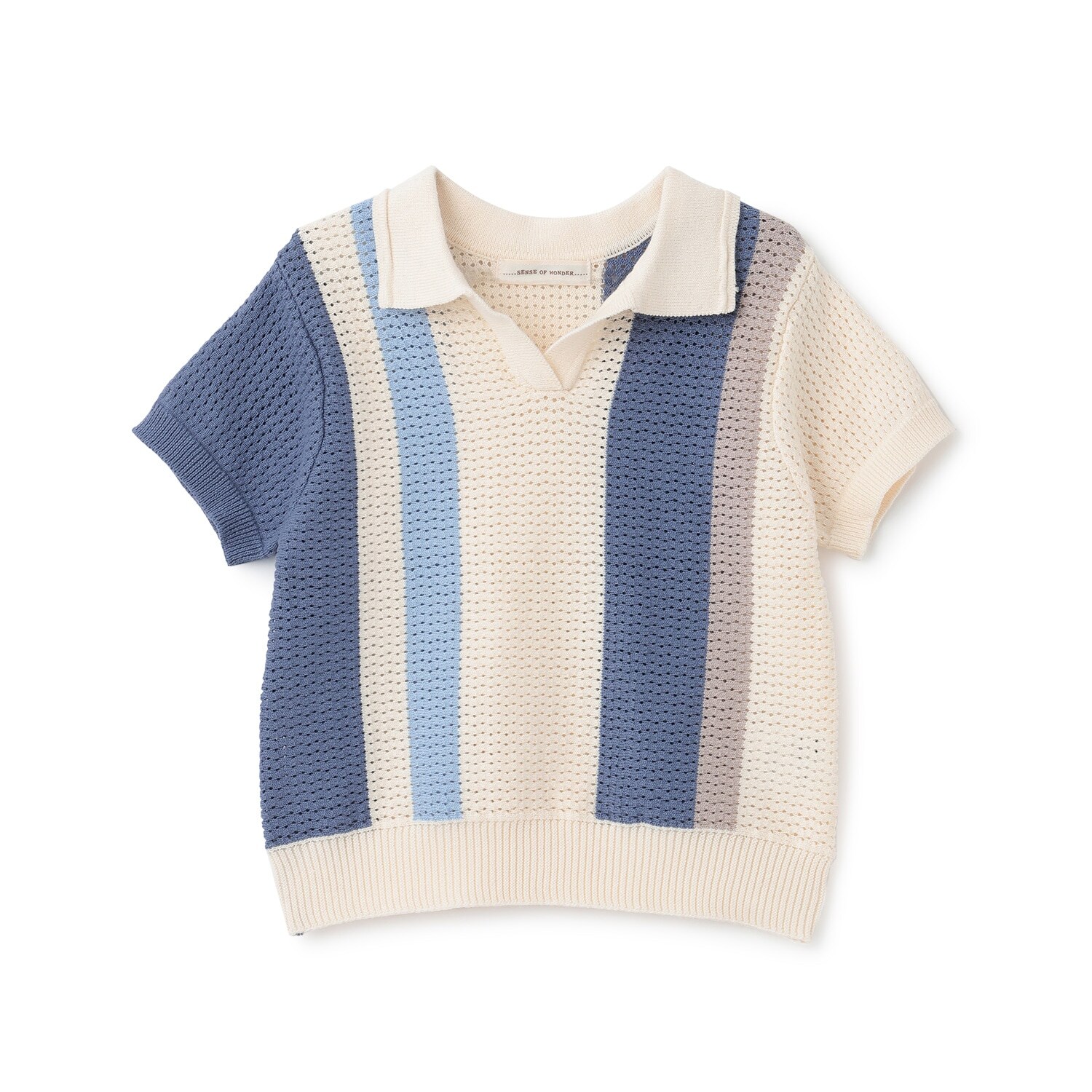 透かし編みニットポロシャツ