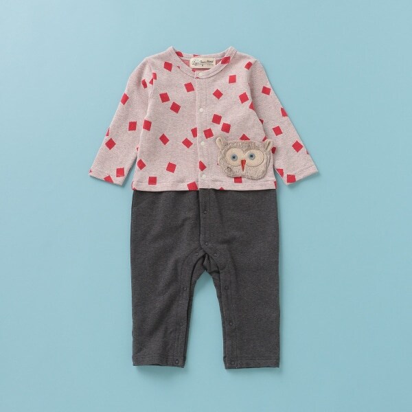 スクエア柄フクロウカバーオール