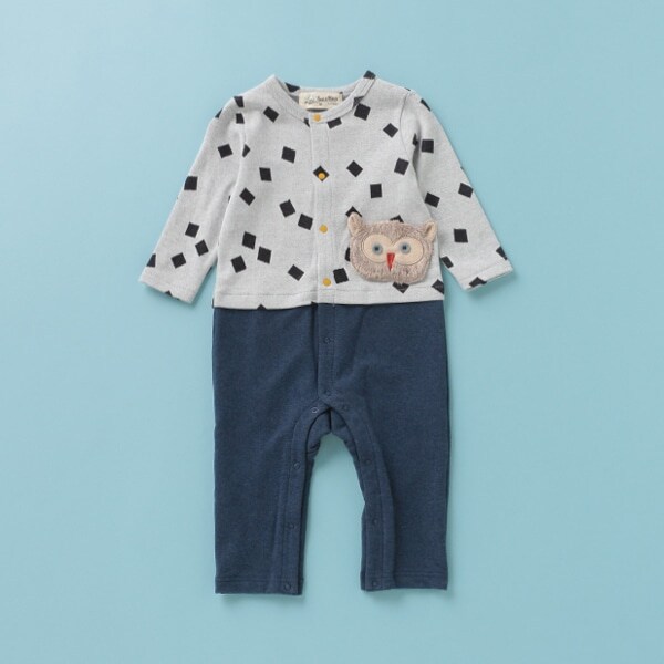 スクエア柄フクロウカバーオール