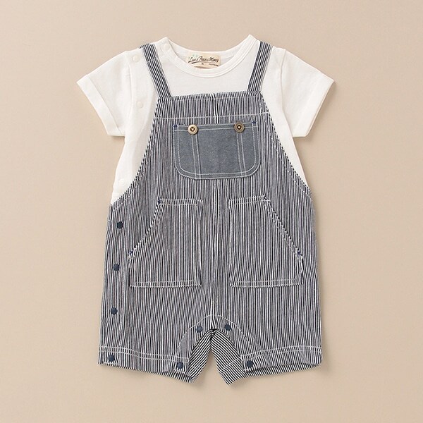 ストライプピケサロペットショートオール