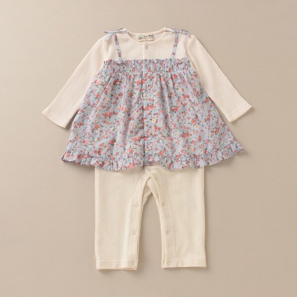 小花柄レイヤードカバーオール