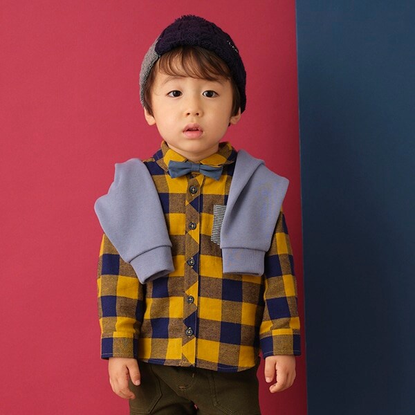 蝶タイチェックシャツ