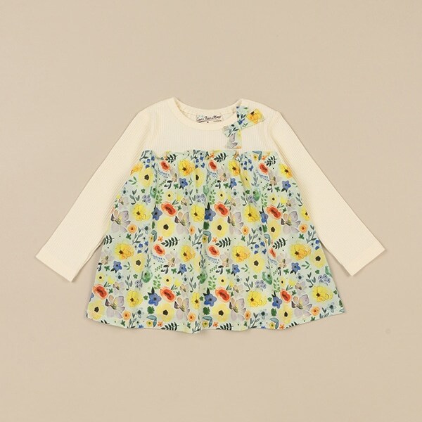 花柄ドッキング長袖チュニック