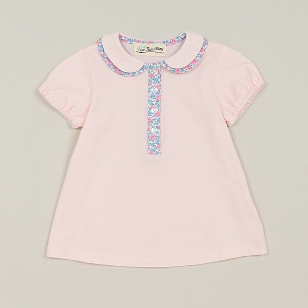 小花柄コンビ半袖ブラウス